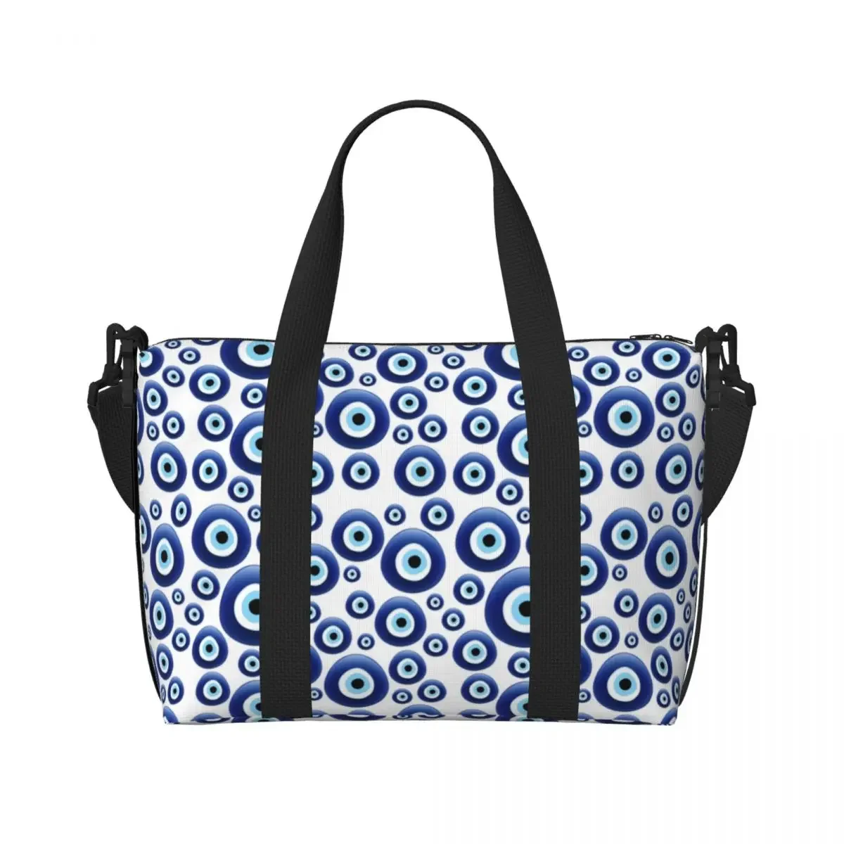 

Custom Mediterranean Evil Eye Protection Beach Tote Bag Women Lucky Charm Amulet Hamsa Large Compartment Gym Beach Travel Bags