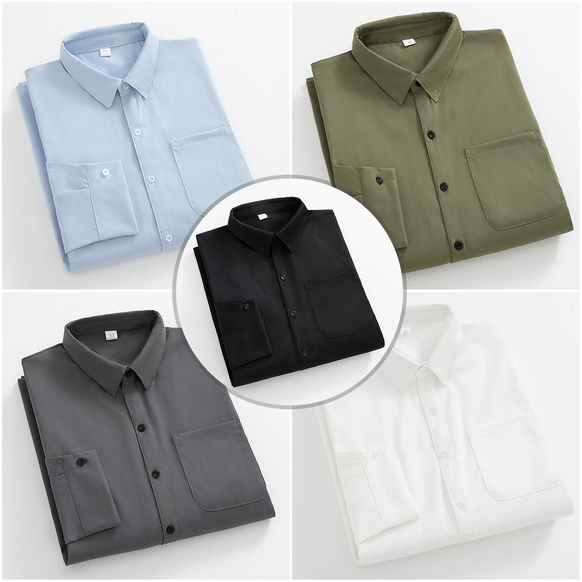 Men's Spring And Autumn Shirt Solid Color Basic Fashion Collar Button Top Comfortable Moisture Absorbing Multi Functional