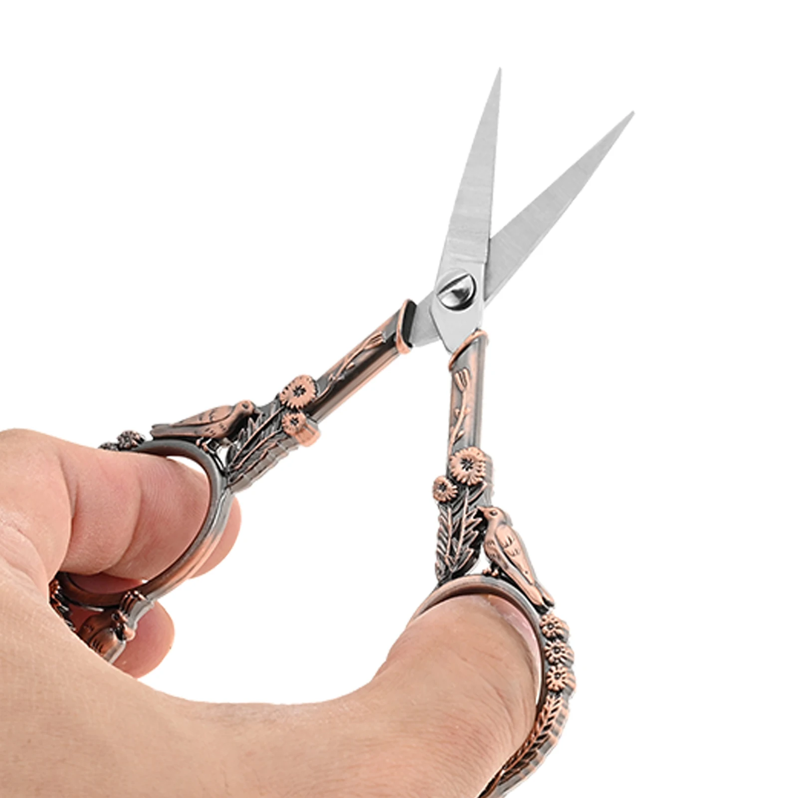 Retro Embroidery Scissors with Leather Sheath Vintage Relief Bird Type 4.6" Sewing Tool DIY Craft Cutting Thread Cloth Stitching - view 5