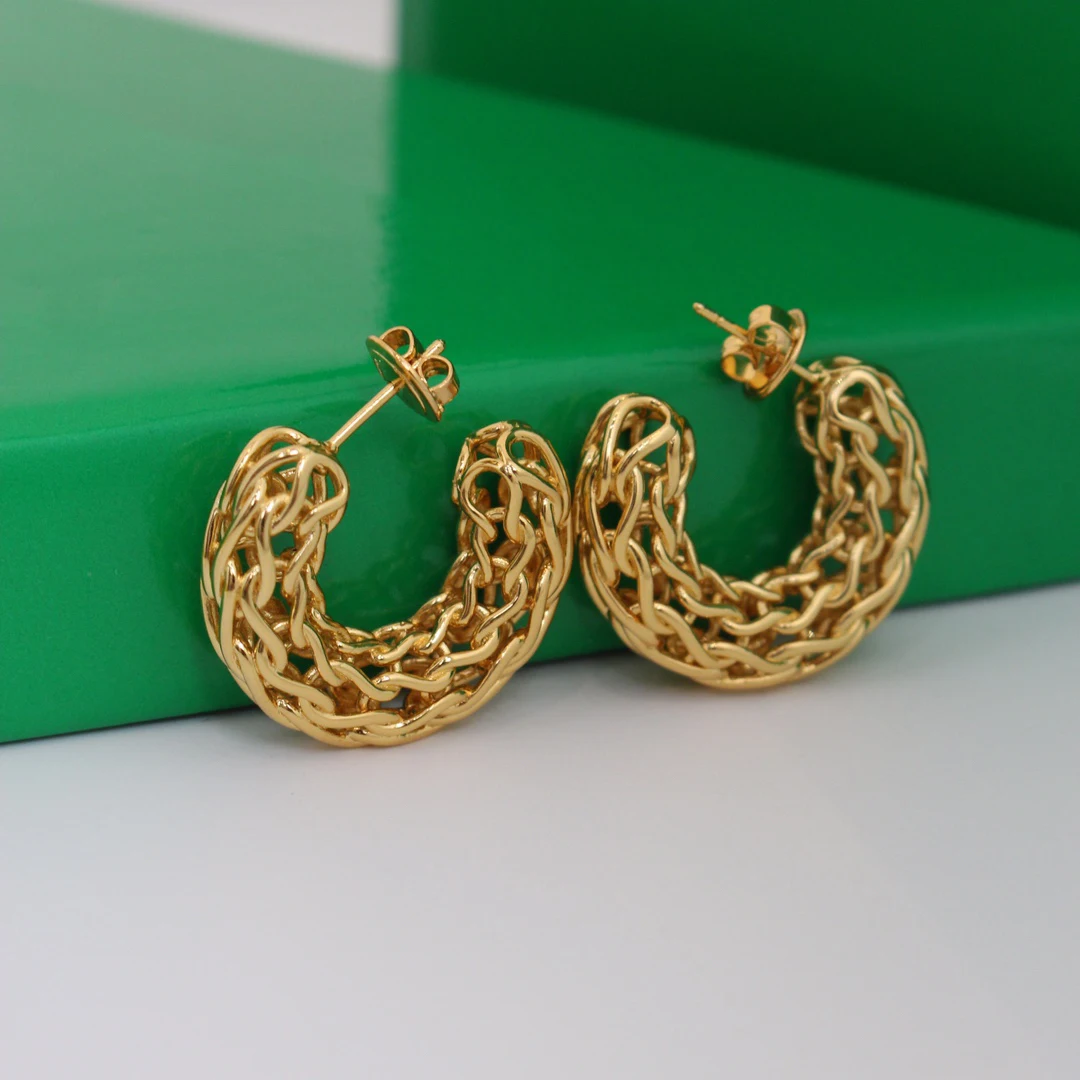 Famous Designer 18K Gold Plated Brass Hollow Out Semi-circular Earrings Women Jewelry Trend