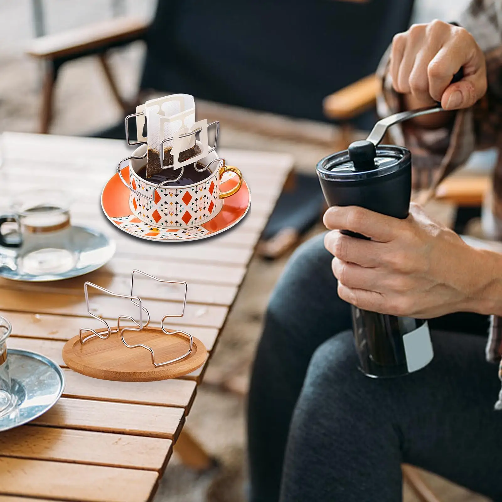 Портативный держатель для кофейного фильтра с деревянным подносом, подставка для капель кофе ручной работы, подвесной держатель для капель ушей для пикника, кемпинга, отдыха на природе