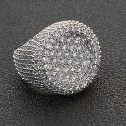 ESKEEM Wholesale Iced Out Big Round Ring Luxury Full Diamond Signet Ring Hip Hop Style Bling Cubic Zirconia Jewelry Men Women