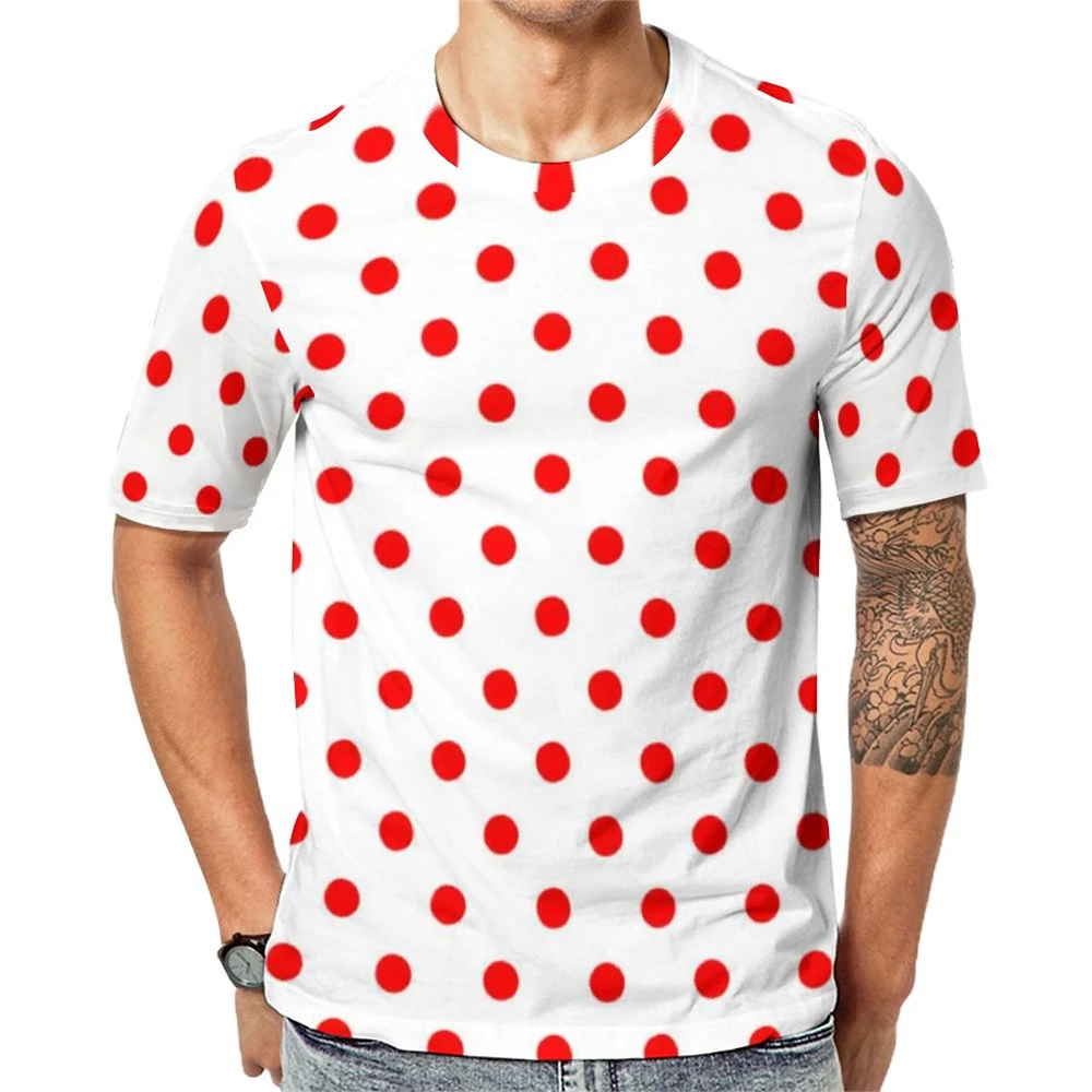Breathable Beach Novelty Tees Design Plus Size Tops White and Red Polka Dot T-Shirt Couple Vintage Spot Print Y2k Gym T-Shirts