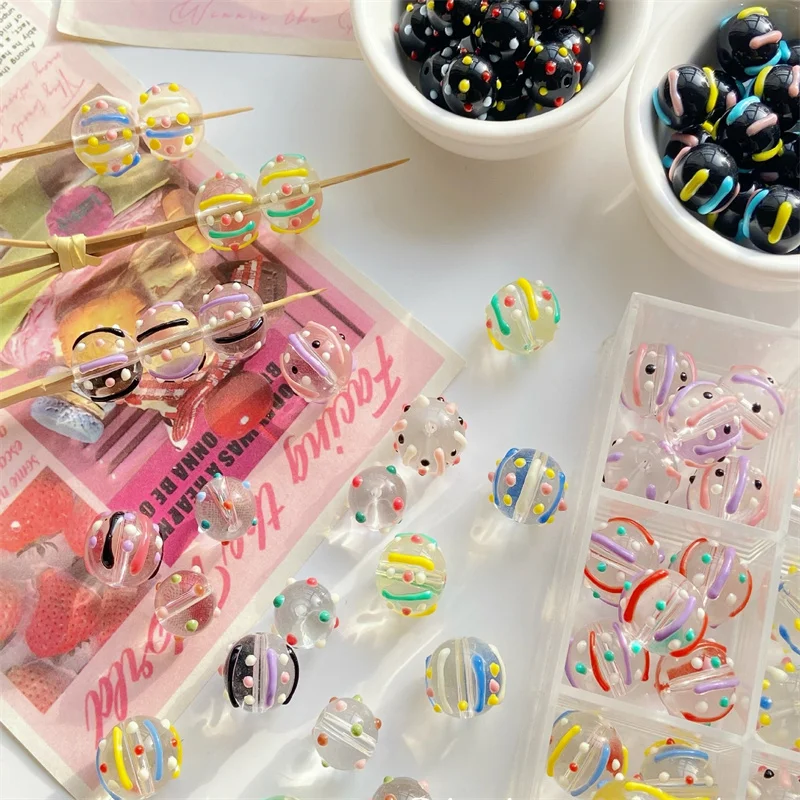15MM Hand Drawn Drip Oil Painting Round Glass Beads Loose Beads Handmade For Jewelry Making  DIY Bracelet Necklace Accessories