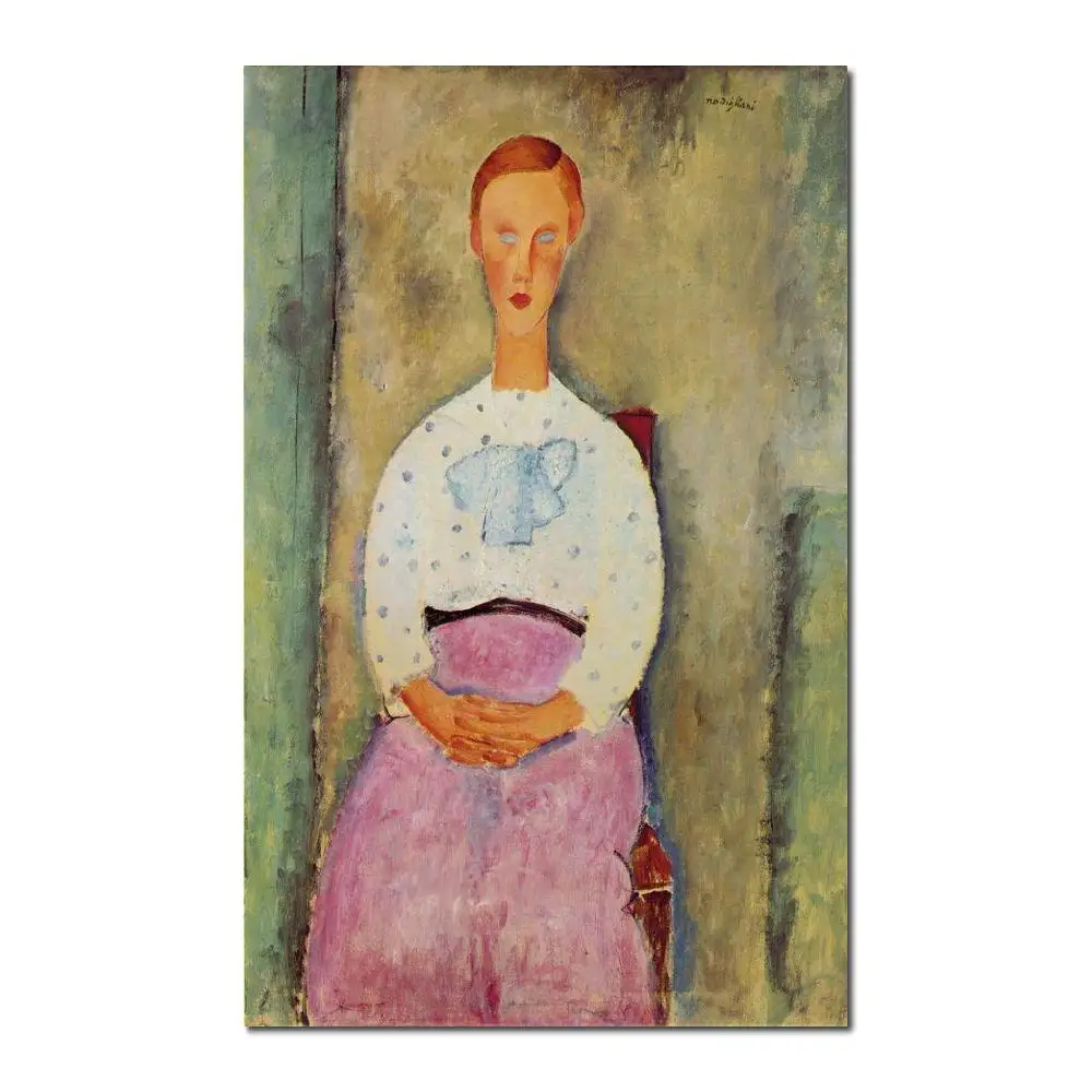 oil Painting for kids room Girl with a Polka Dot Blouse by Amedeo Modigliani Hand painted High quality