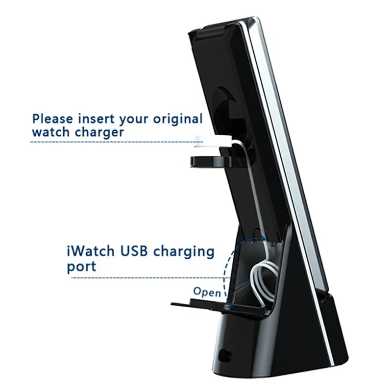 5IN1 Alarm Clock Wireless Charger Stand for IPhone 15 14 Plus 13 12 11 ProMax Watch AirPods Table Lamp 15W Fast Charging Station