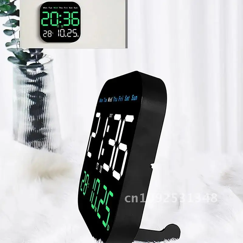 New LED Wall Clock With Remote Control Display TemperatureTime Week And Date Fashion Living Room Desktop Alarm Electronic Clock