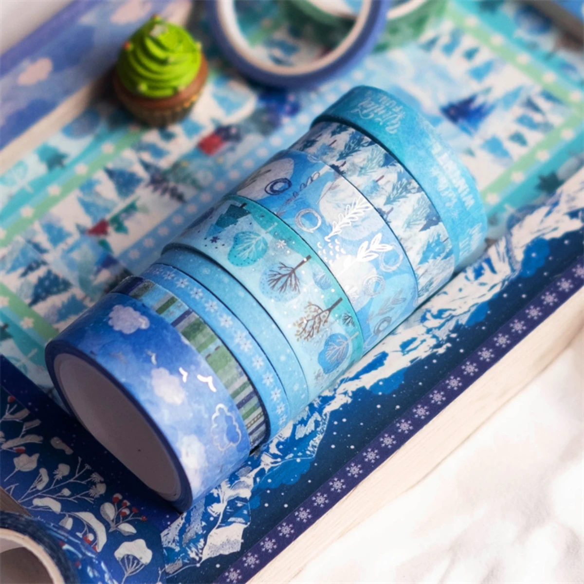 19 Pcs/set Blue Forest Snowflake Silvery Christmas Tree Washi Tape Set Scrapbooking Diy Journal Stationery Deco Art Supplies