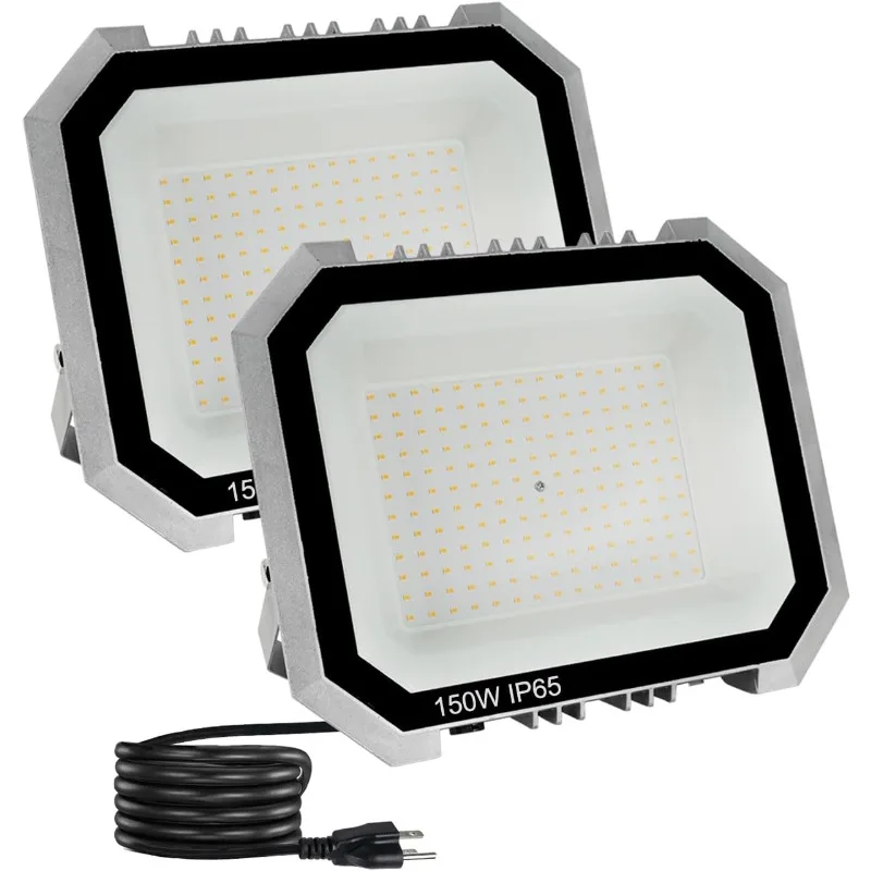 2 Pack LED Flood Lights Outdoor, 150W 15000LM Super Bright Floodlight Outside Work Light with 5.9FT Plug, IP65 Waterproof