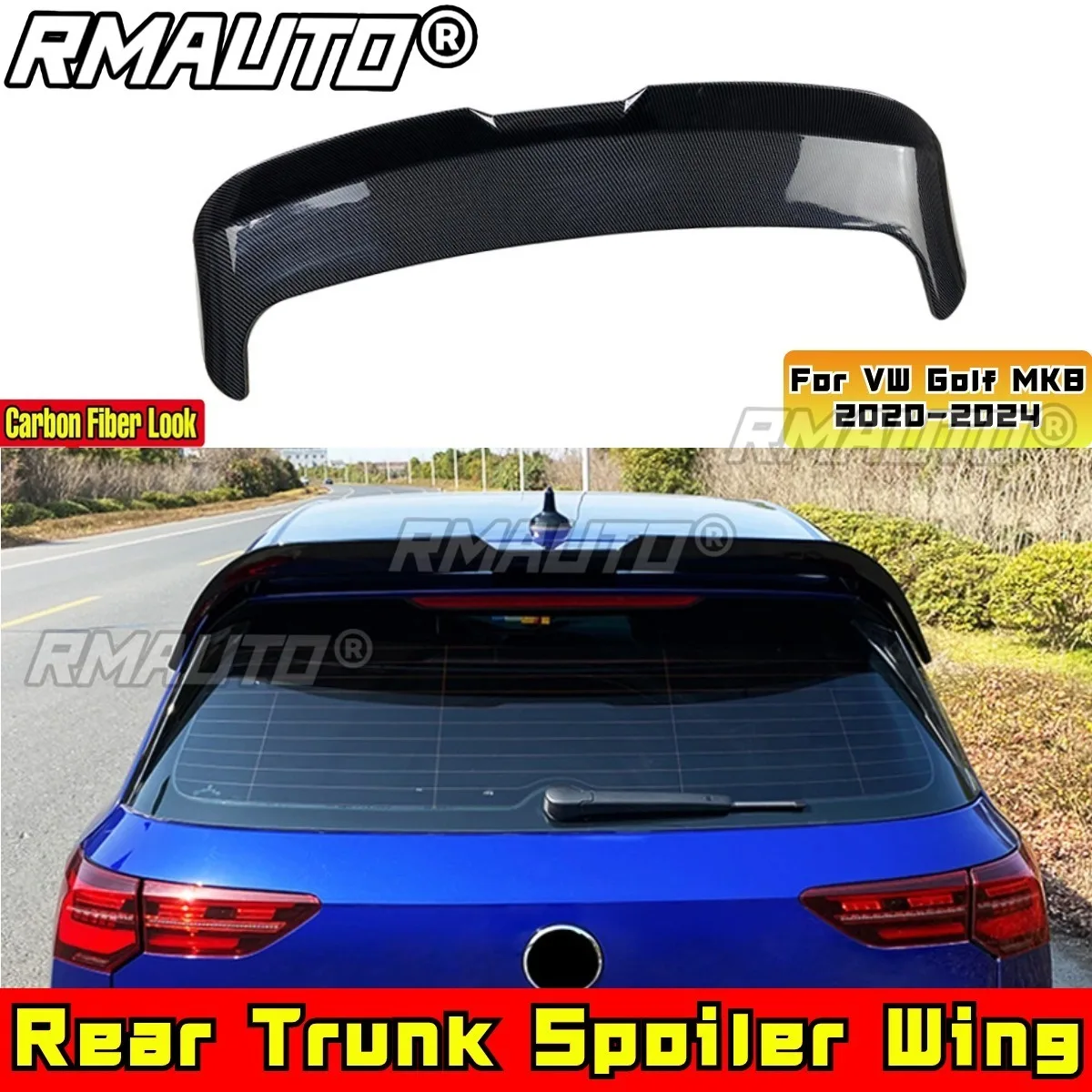 Golf MK8 Body Kit Rear Roof Spoiler Wing Carbon Fiber Look Sport Style Roof Spoiler For VW Golf MK8 2020-2024 Car Accessories