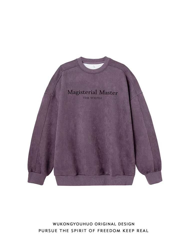 

Модный брендовый замшевый свитер с круглым вырезом и принтом американского алфавита, мужской свободный трендовый топ для пар