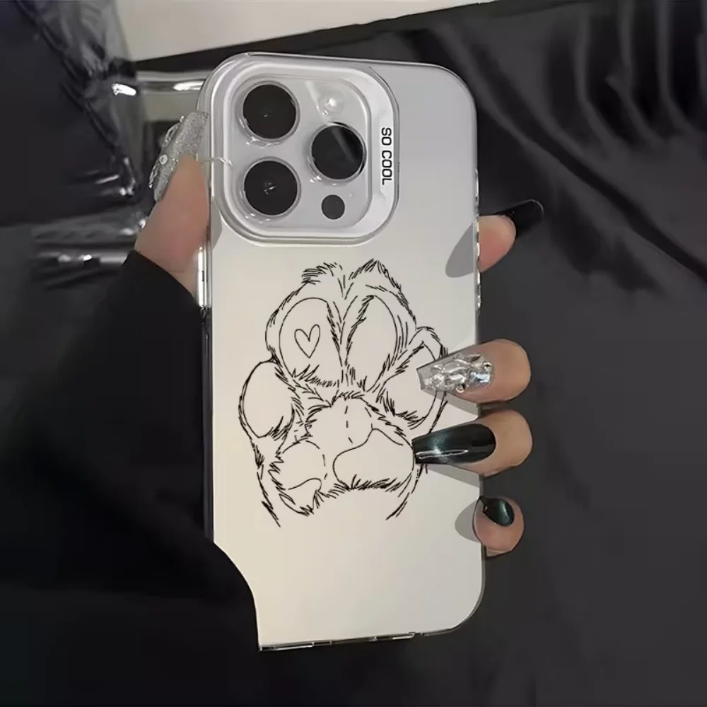 Dog Paw Print IMD Material Silvery Phone Case For iPhone 17 16 15 14 13 12 11 Pro Xs Max Mini 8 7 Plus XR Air 17e 16e X  Cover