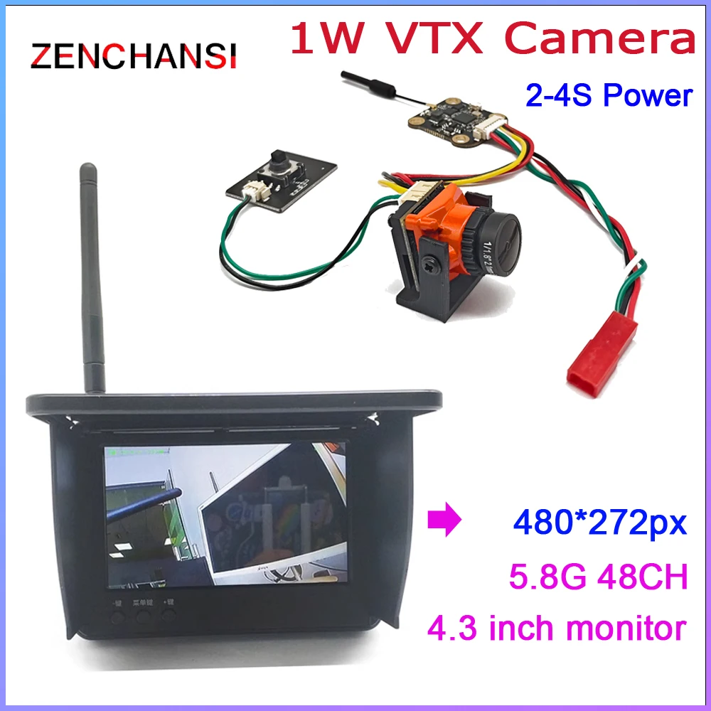 5.8G 48CH 4.3 Inch FPV Monitor 480*272 Build-in Battery Video Screen with 5.8G 1000mW adjustable transmitter and 1500TVL camera