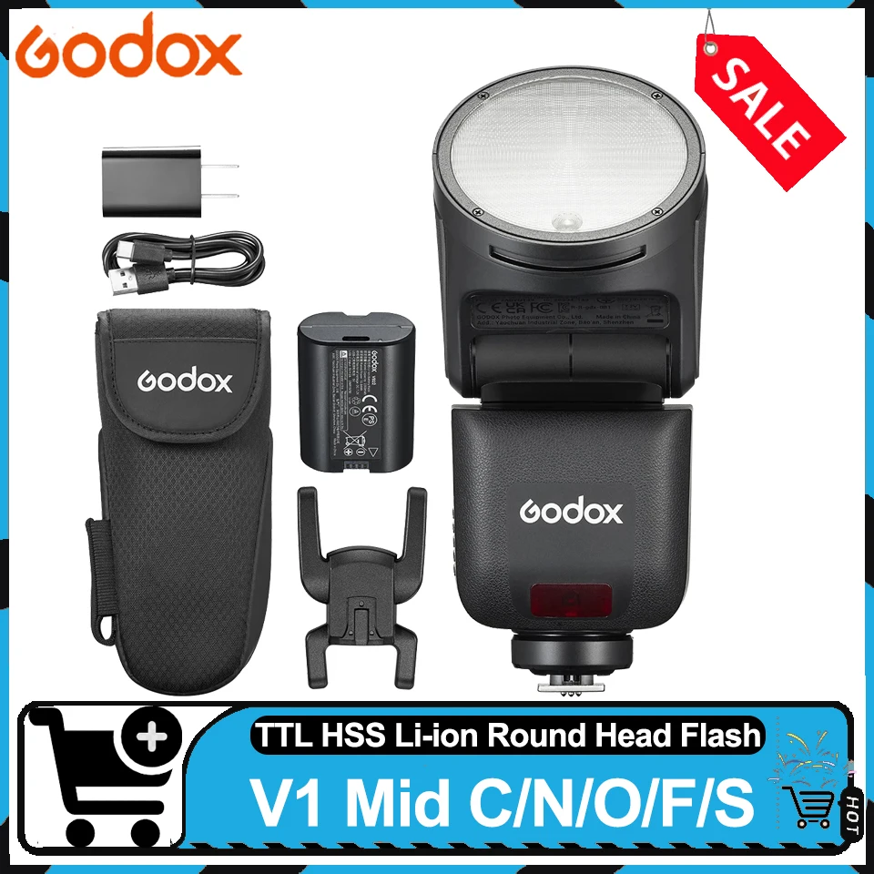 Godox V1 Mid TTL Li-ion Round Head Camera Flash 1/600s-1/20000s Recycle Time Up to 1.7s Flash Lighting for Video Studio
