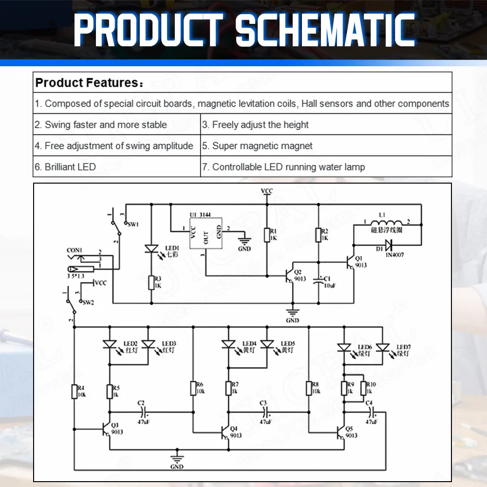 لتقوم بها بنفسك ورقة سوينغ المغناطيسي الإرتفاع عدة إلكترونية إمدادات الطاقة مع LED تدفق الضوء ممارسة علمية لحام لتقوم بها بنفسك عدة 5 فولت
