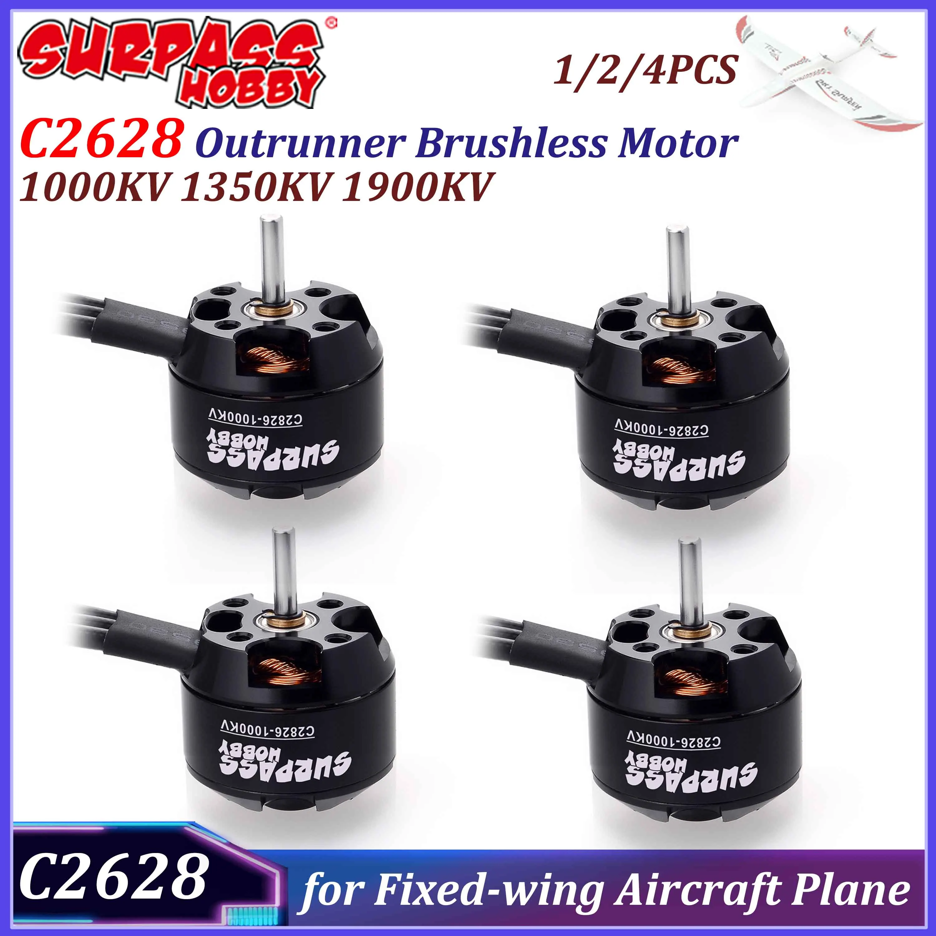 

1/2/4PCS Surpass Hobby 2826 Outrunner Brushless Motor 1000KV 1350KV 1900KV for RC Fixed-wing Aircraft Multicopter Drone Glider