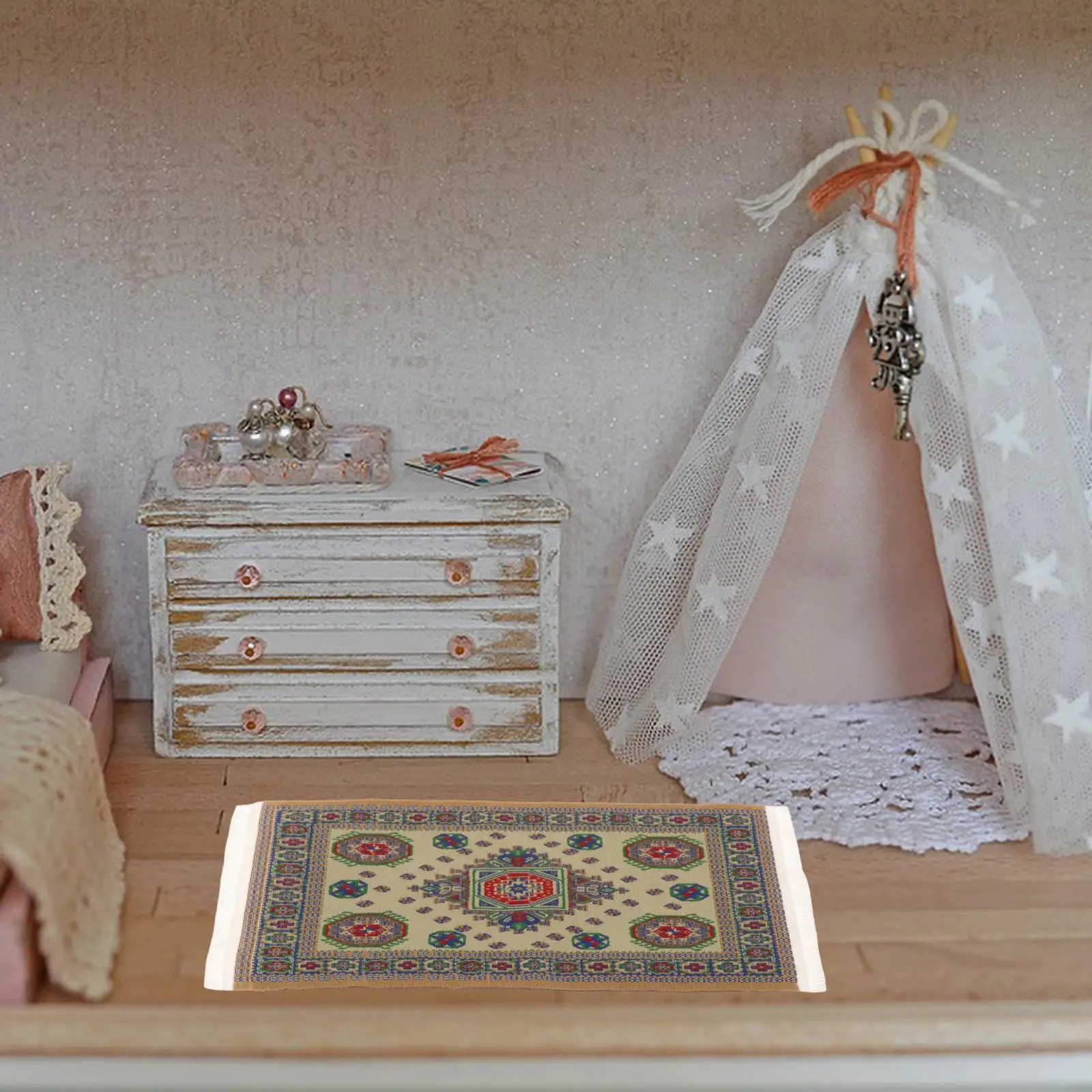 1:12 자수 인형의 집 러그 직사각형 문 매트 터키 러그