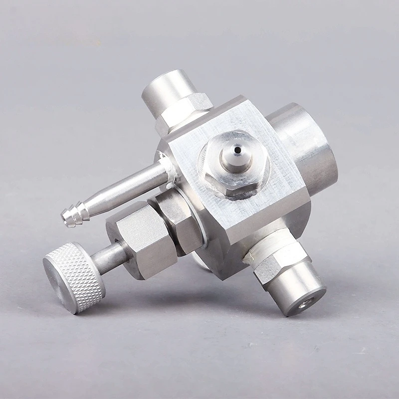 Fan-shaped air atomizing nozzle adjustable wide-angle round stainless steel double-fluid nozzle humidification lubrication