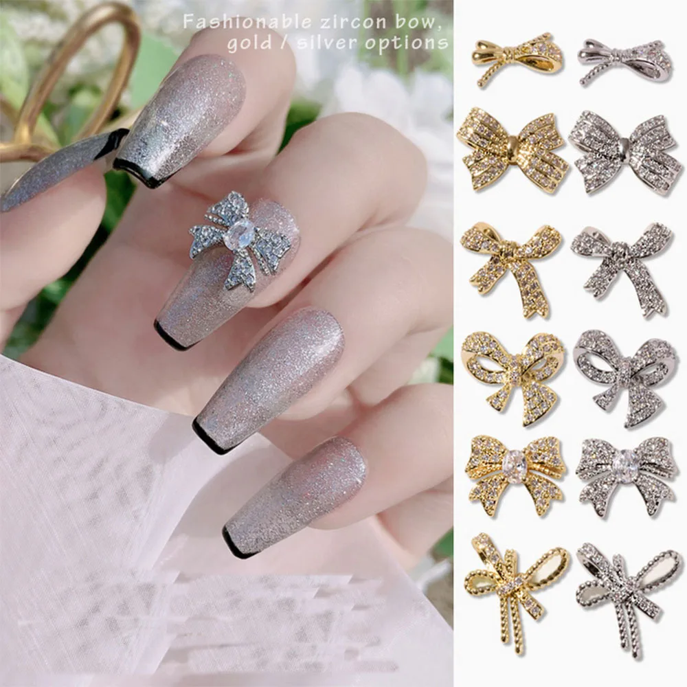 

1Pcs Metal Zircon Bowknots Jewelry 3D Shining Charms Nail Ornaments DIY Bowknots Jewelry Nail Art Decorations Nail Rhinestones