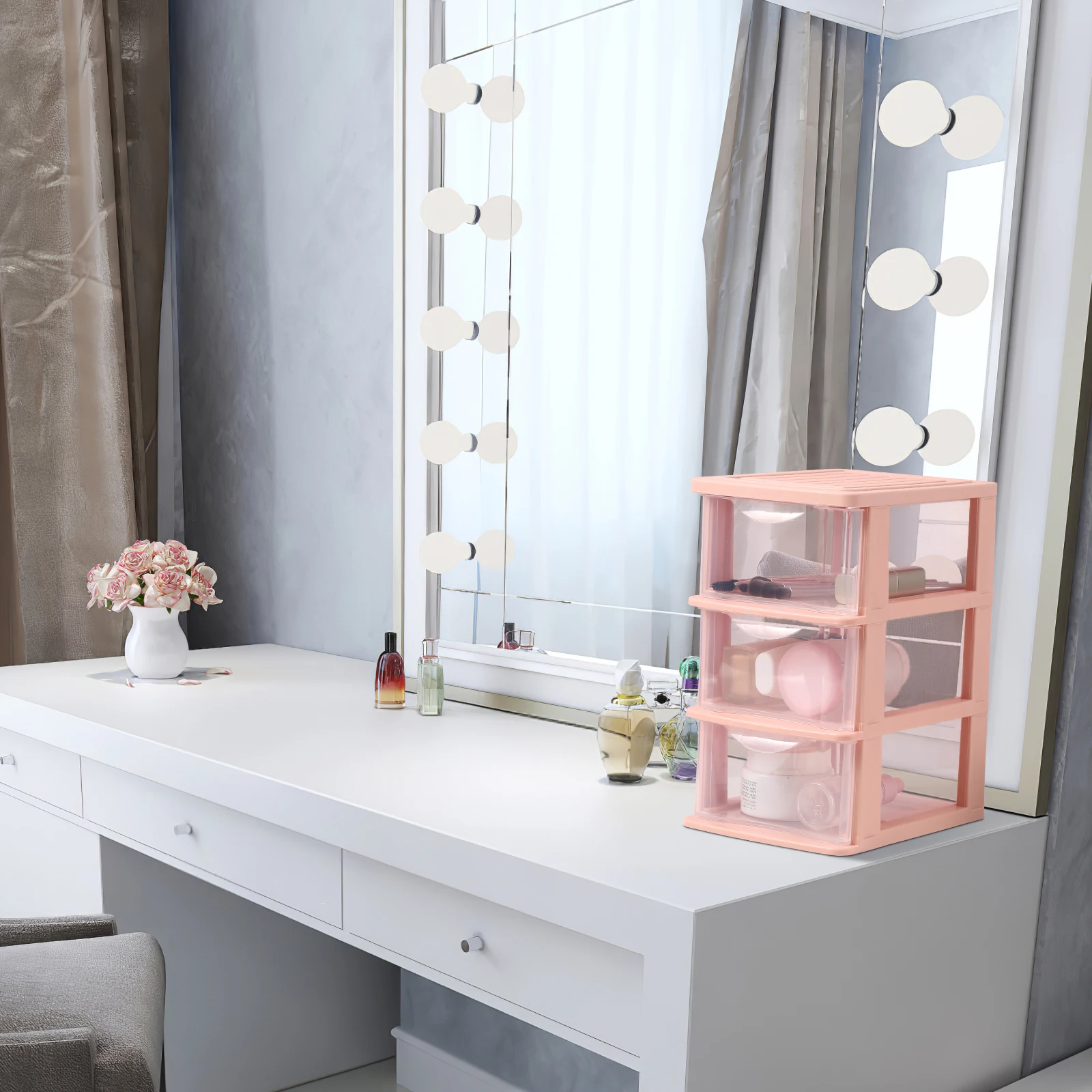 

Plastic Desktop Storage Drawers 3-Layer Organizer for Office Supplies Vanity Cosmetics Small Accessories Storage Cabinet