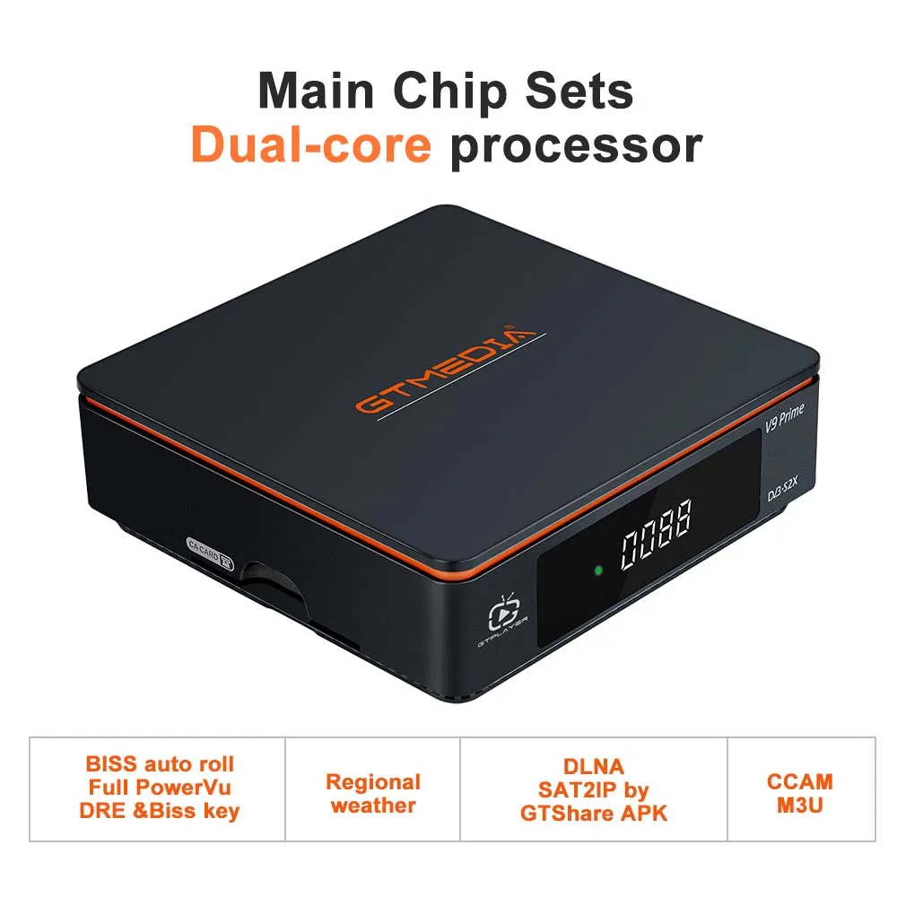 جهاز استقبال الأقمار الصناعية GTMEDIA V9 Prime Mars DVB-S/S2/S2X VCM/ACM/متعدد الأشواط/T2-MI HEVC مدمج 2.4G WIFI مخزون إسباني
