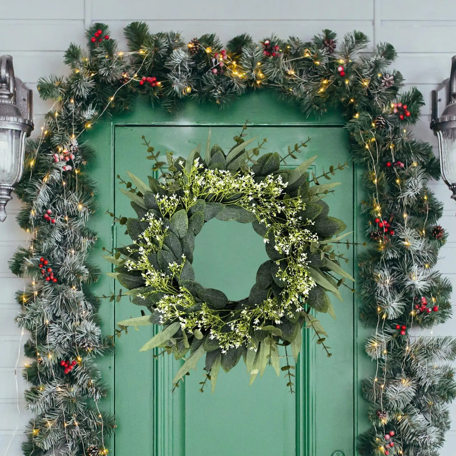 

Eucalyptus Flower Wreath Artificial Wreath 19.69inch Decorative with Greenery Leaves Decor for Festival Wall Indoor Summer Party