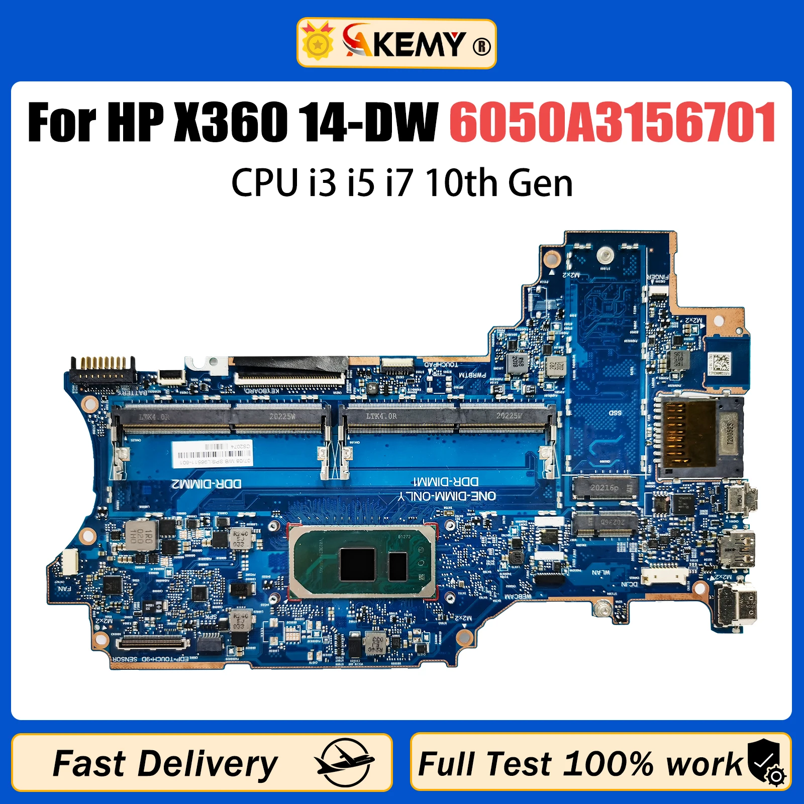 

AKEMY 6050A3156701 Laptop Motherboard For HP X360 14-DW L96510-601 L96511-601 Notebook Mainboard CPU i3 i5 i7 10th Gen