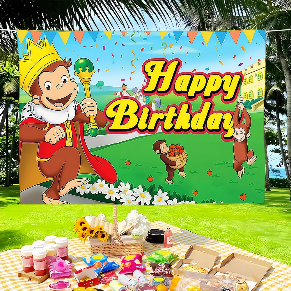 Cartoon Curious George Flag Tapestries Outdoor Parties Bedrooms Living Rooms Dorm Rooms Wall Decor Banners Gifts