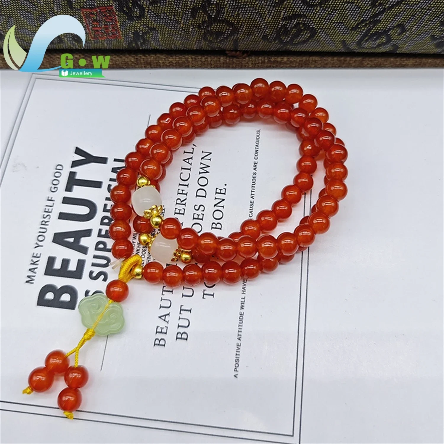 Red Agate Three Loop Multi Wrap Adjustable Bracelet Glass Beads Spiritual Jewelry Gift for Women Birthday Mothers Day Handmade