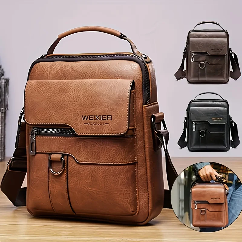 

PLUS Large-Sized WEIXIER New Shoulder Bag Messenger Bag, Can Hold Up to A 11-Inch Tablet, Men'S Crossbody Bag Retro Vertical Hand-Held Business Bag, Men'S Casual Bag with Multiple Card Slots Wallet, Men'S And Women'S Daily Commuting Bag