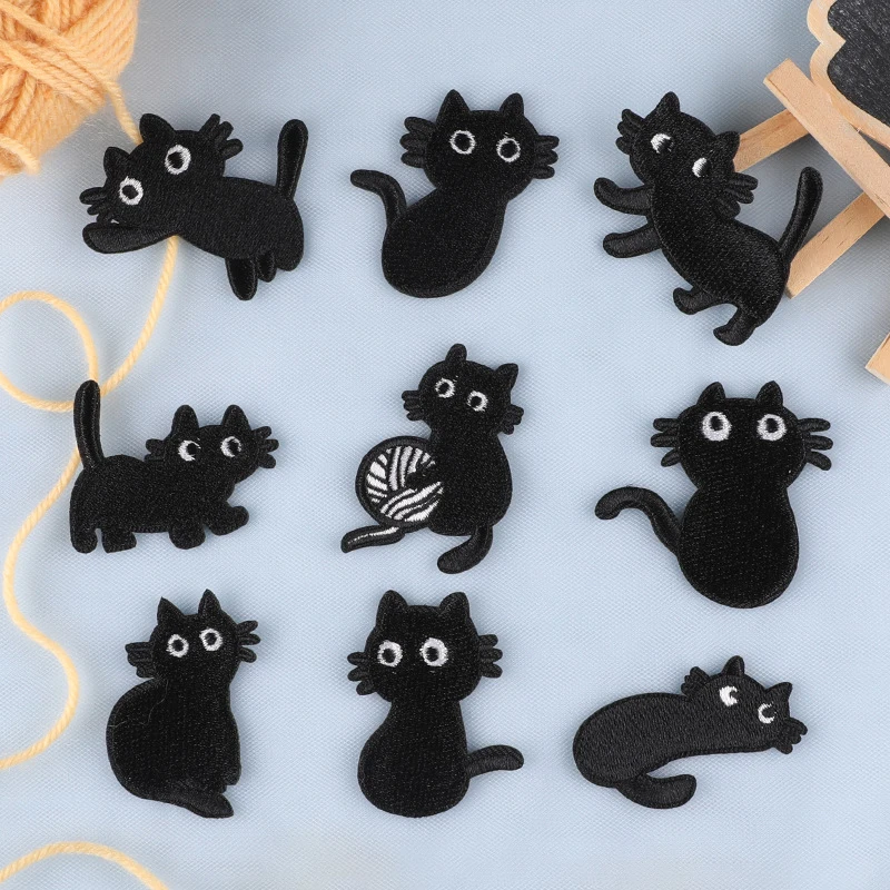 

10pcs/lot Small Black Cat Patches Clothing Embroidery Sticker Iron On Kids Dress Bags Applique DIY Decoration