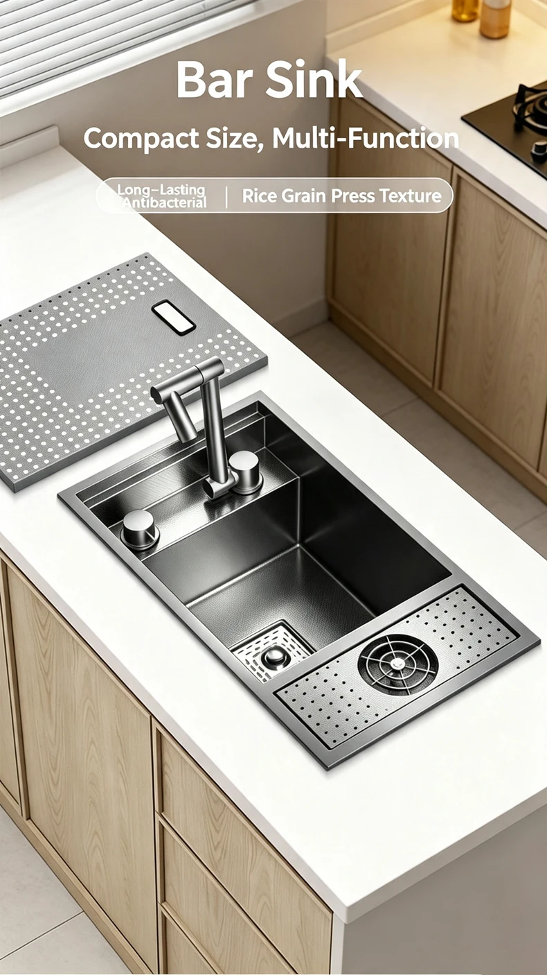 Cup Washer Hidden Bar Sinks With Lid MultifunctionalStainless Steel Kitchen Sink Single Slot Undermount Bowl