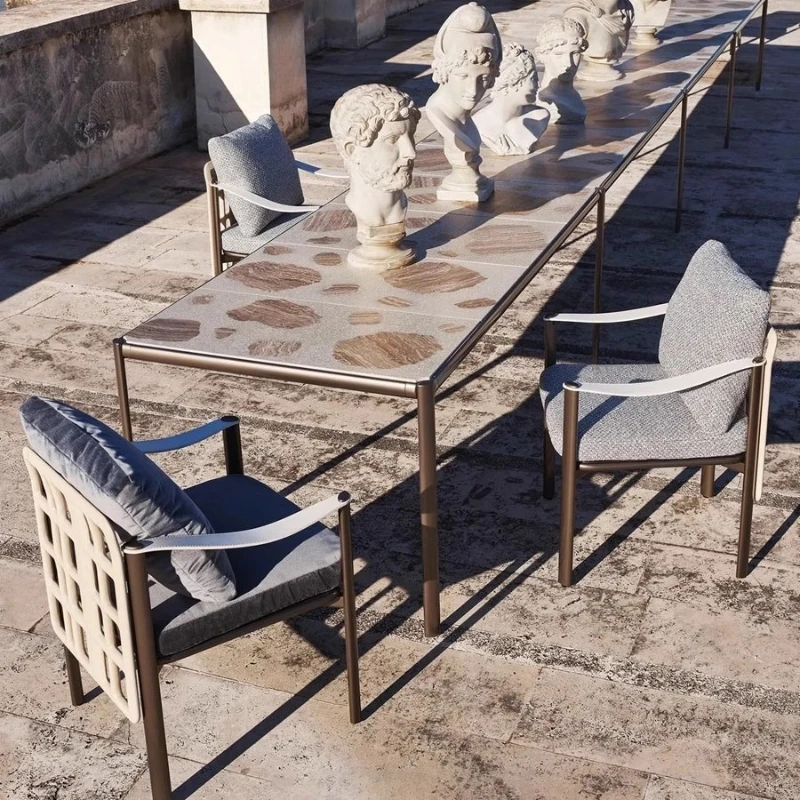 

Outdoor tables and chairs villa courtyard balcony garden art solid wood chair sun protection waterproof outdoor furniture bed