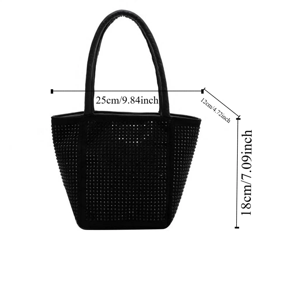 Borsa a tracolla elegante con strass luminosi alla moda Borsa quadrata classica scintillante in PU Borsa a secchiello nera di grande capacità per feste