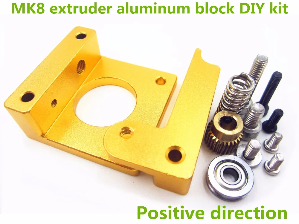 1 set MK8 extruder aluminum block DIY kit Makerbot dedicated single nozzle extrusion head aluminum block Positive direction