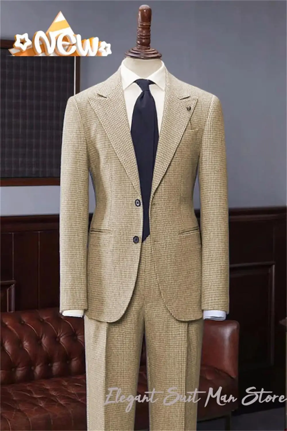 

New checkered men's suit 2-piece set Business Suit Jacket Pants Italian style suit single breasted Slim suits
