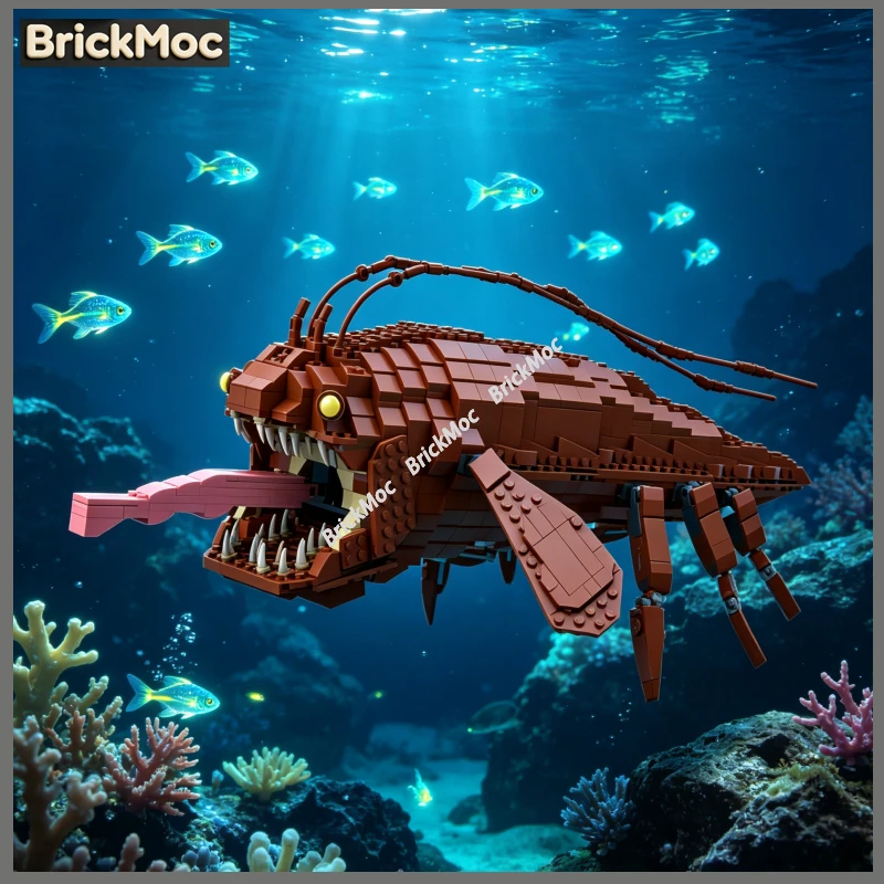 

Futuristic Deep Sea Beast MOC Building Blocks Hybrid Predator Creative Underwater Themed Scene Decoration Toy