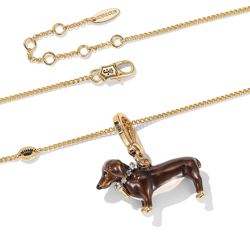 

1Pc Fashion Personalized Enamel Glazed Brown Dachshund Pendant Necklace for Women Men Cool Hip-Hop Party Jewelry Halloween Gifts