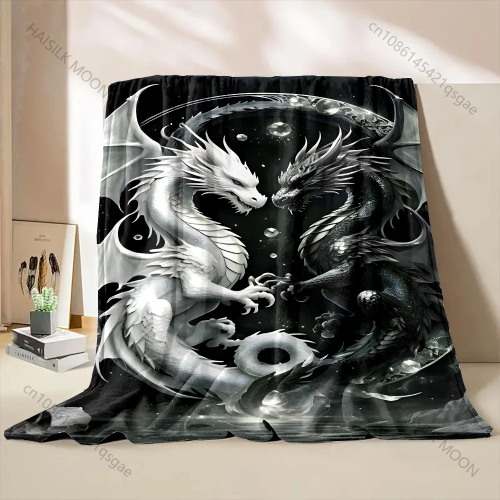 White and black dragons facing Print Adult Children Warm Blankets Home Travel Car Soft Comfortable Suitable for all seasons