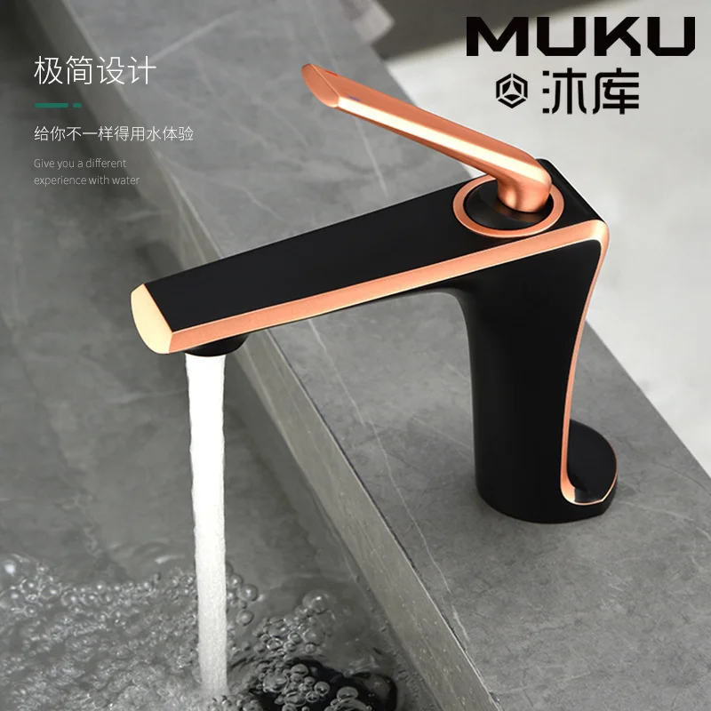 

Muku Rose Gold&Black Bathroom Basin Faucet Mermaid Household Cabinet Copper white Washbasin Hot And Cold Water Mixer Crane Tap