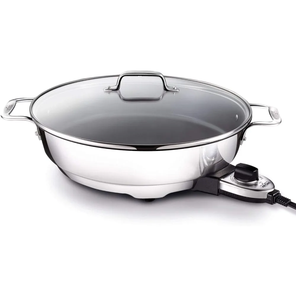 Electrics Stainless Steel and Nonstick Surface Skillet 7 Quart 1800 Watts Temp Control, Cookware, Pots and Pans, Oven, Broil