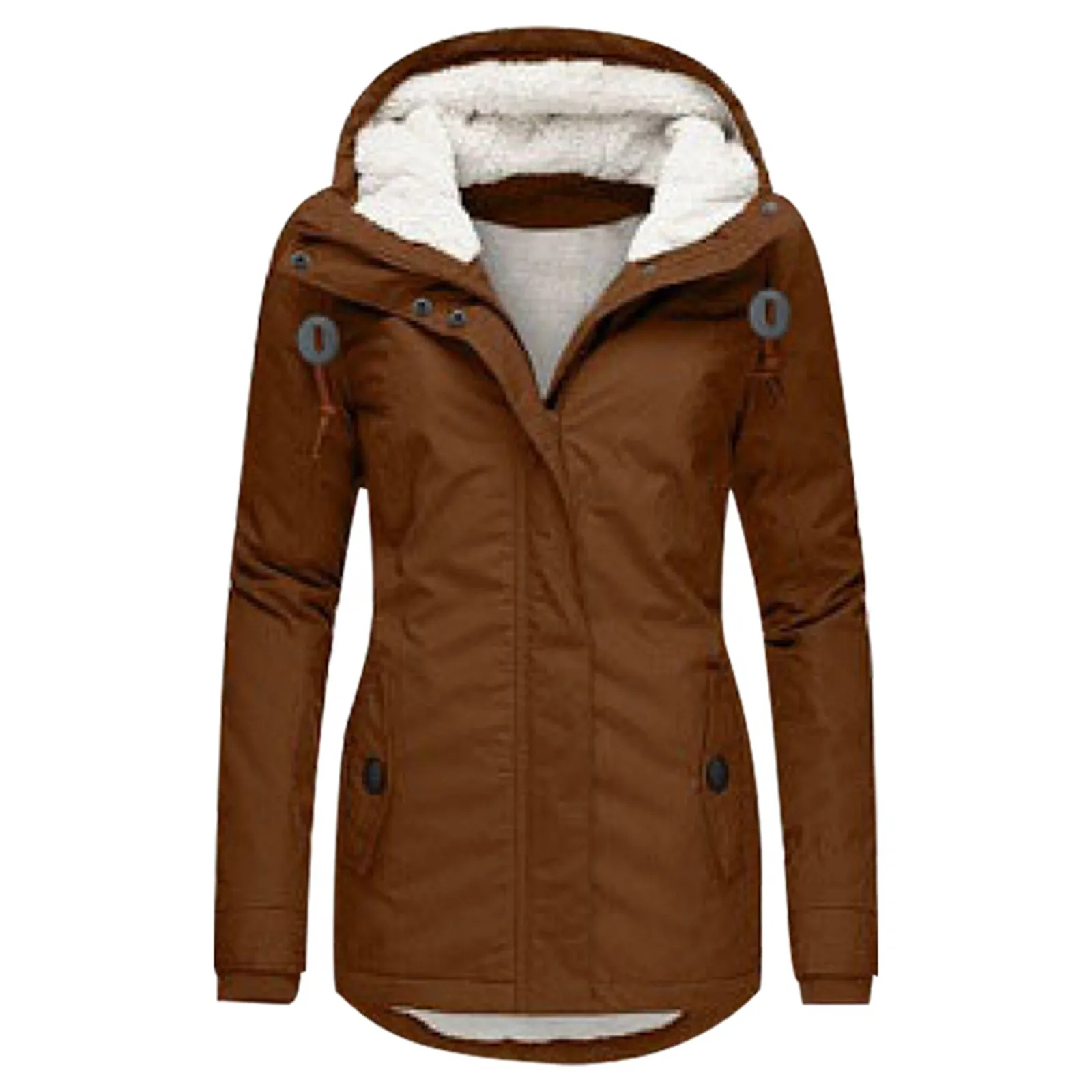 Mode dames winterjas Warme winter Effen pluche verdikte lange jas Outdoor wandelen Winddichte parka met capuchon