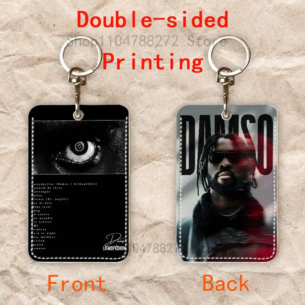 D-Damso Qalf Porta-Cartões Retangular de Couro com Chaveiro e Argola para Chaves