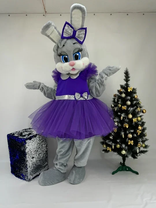 

Purple Yarn Dress Easter Rabbit Mascot Costume Adults Advertising Wedding Outfits Halloween Christmas Dress Full Body Clothings