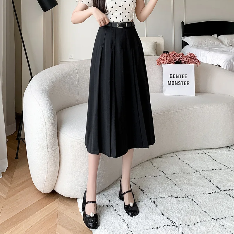 New Spring Autumn High Waist Midi Pleated Skirts Womens Fashion A-line Casual Suit Skirt Ladies Elegant Vintage Umbrella Skirt