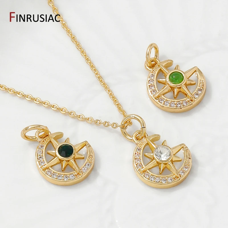 14K مطلية بالذهب النحاس مطعمة الزركون القمر والنجمة سحر ، سوار ذاتي الصنع قلادة صنع الملحقات ، لوازم للمجوهرات