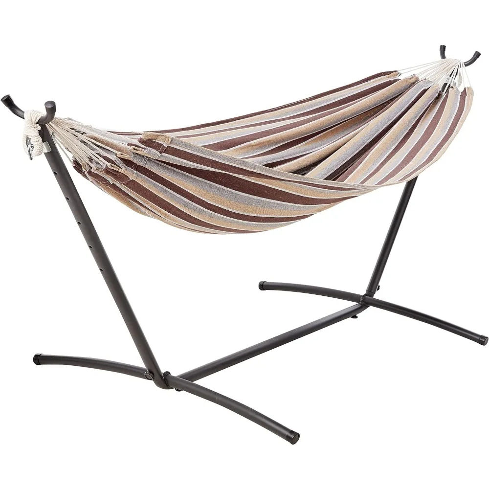 Double Hammock with 9-Foot Space Saving Steel Stand and Carrying Case, 450 lb Capacity, Cream Wave, 110x47x43 inches