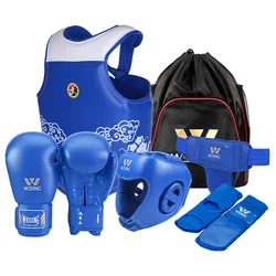 WESING PU Leather 6 Pieces Sparring Gear Set Martial Arts Sanda Wushu Equipment Gear Set