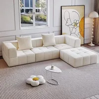 Modular L - Shaped Sectional Sofa in Cream Color with Plush Pillows, Compressed Sofa, Support Color Customization