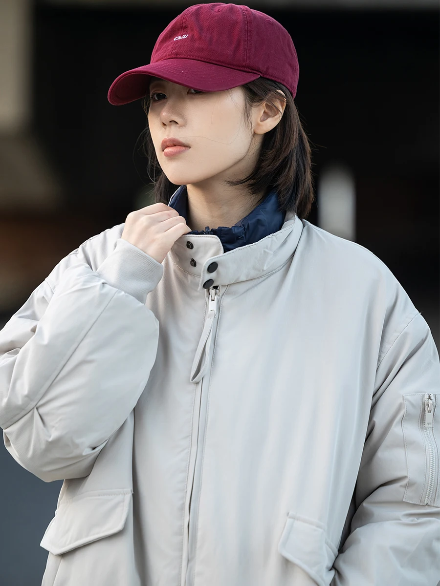 

Thiened Warm Cotton Jaet Stand Collar Bread Sle Women's Winter Coat Loose Fit Commute Sle Zipper Closure Long Sve